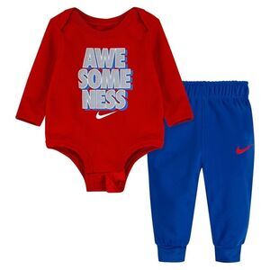 New! NIKE Baby Boys 2-Piece "Awesomeness" Bodysuit Pants Set Red Blue